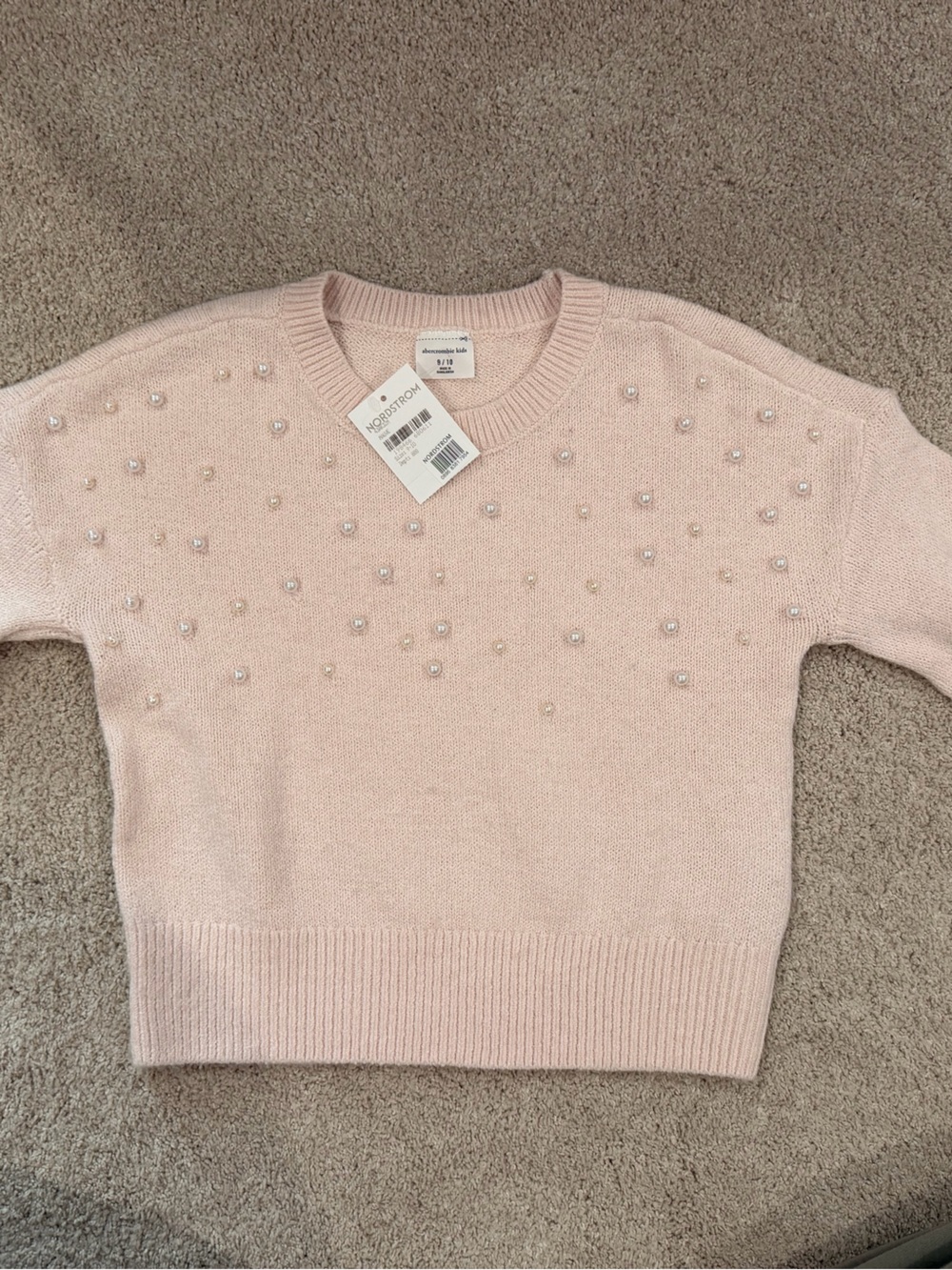 abercrombie kids Light Pink Beaded Crewneck Sweater